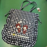 204216 Monchhichi Cord Bag 42 x 39cm Checker Black 204216 Monchhichi Cord Bag 42 x 39cm Checker Black